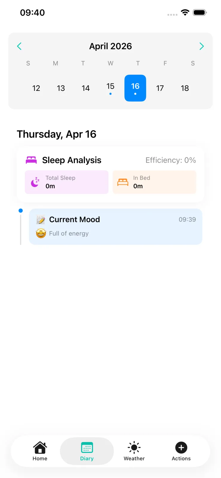 Sleep diary and daily timeline