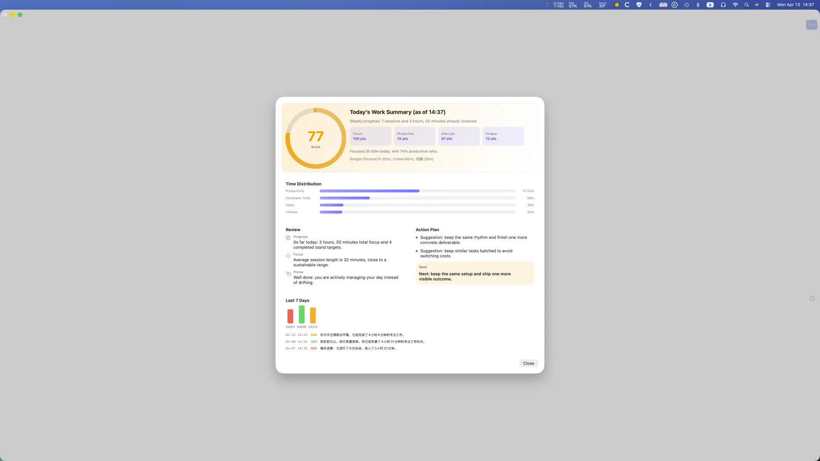 Detailed standing statistics