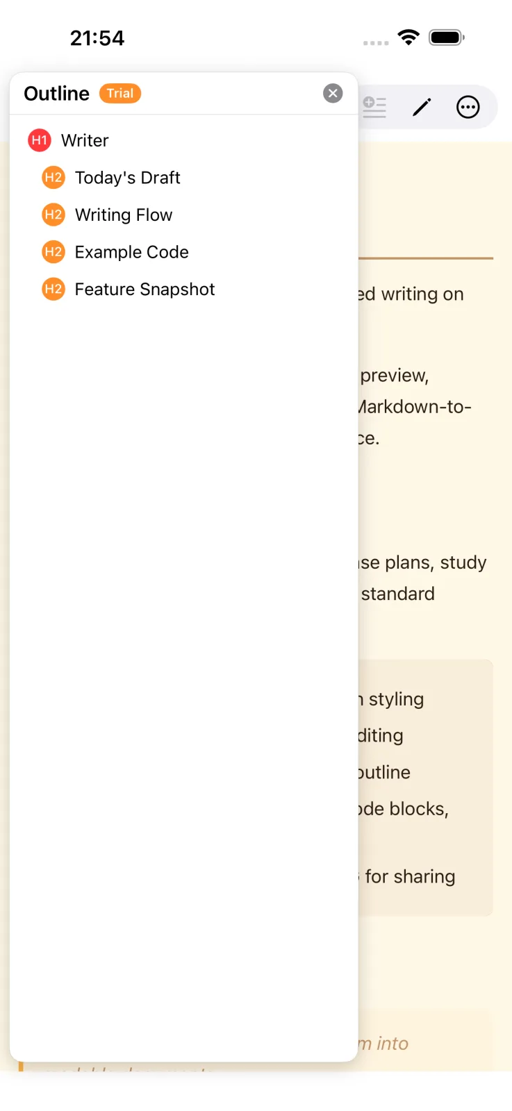 Navigating a document with the outline